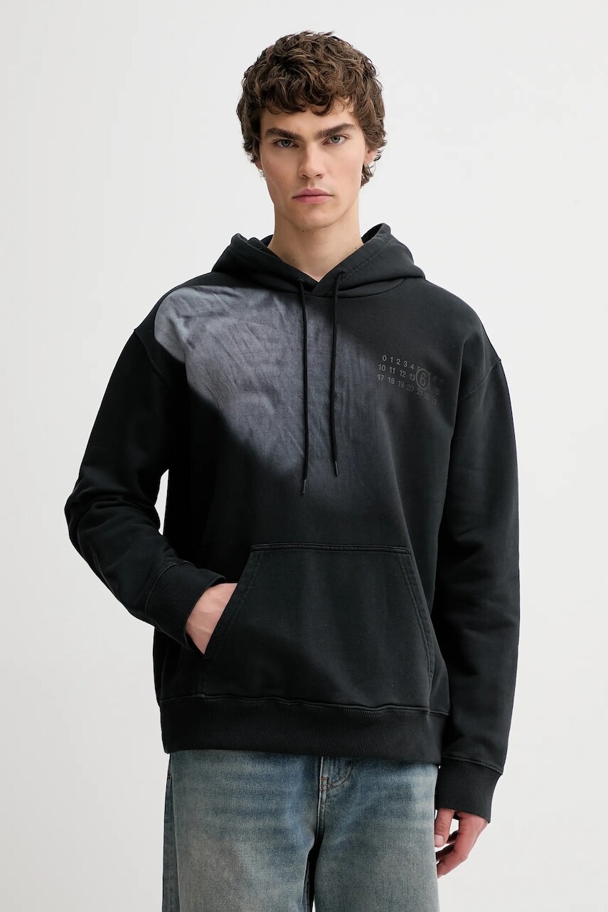 Detská bavlnená mikina MM6 Maison Margiela čierna farba, s kapucňou, s potlačou, SH2GU0024.M25024.899