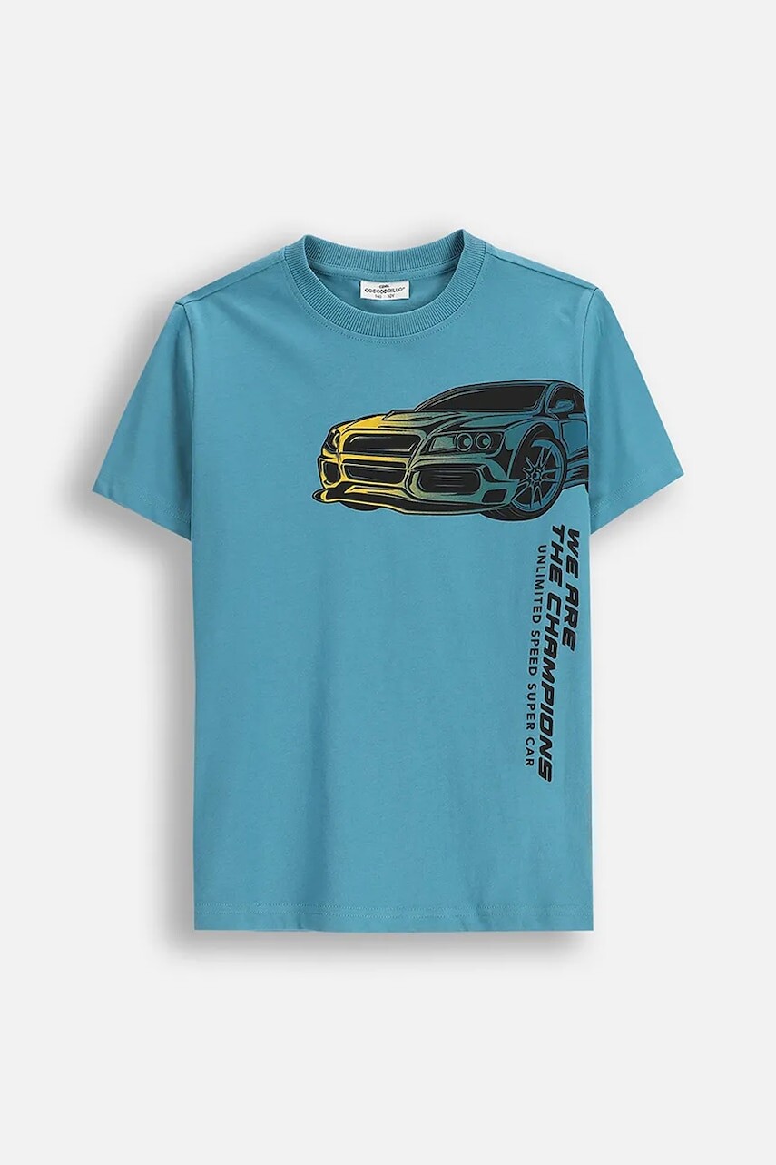 Detské bavlnené tričko Coccodrillo zelená farba, s potlačou, CITY RACING BOY JUNIOR