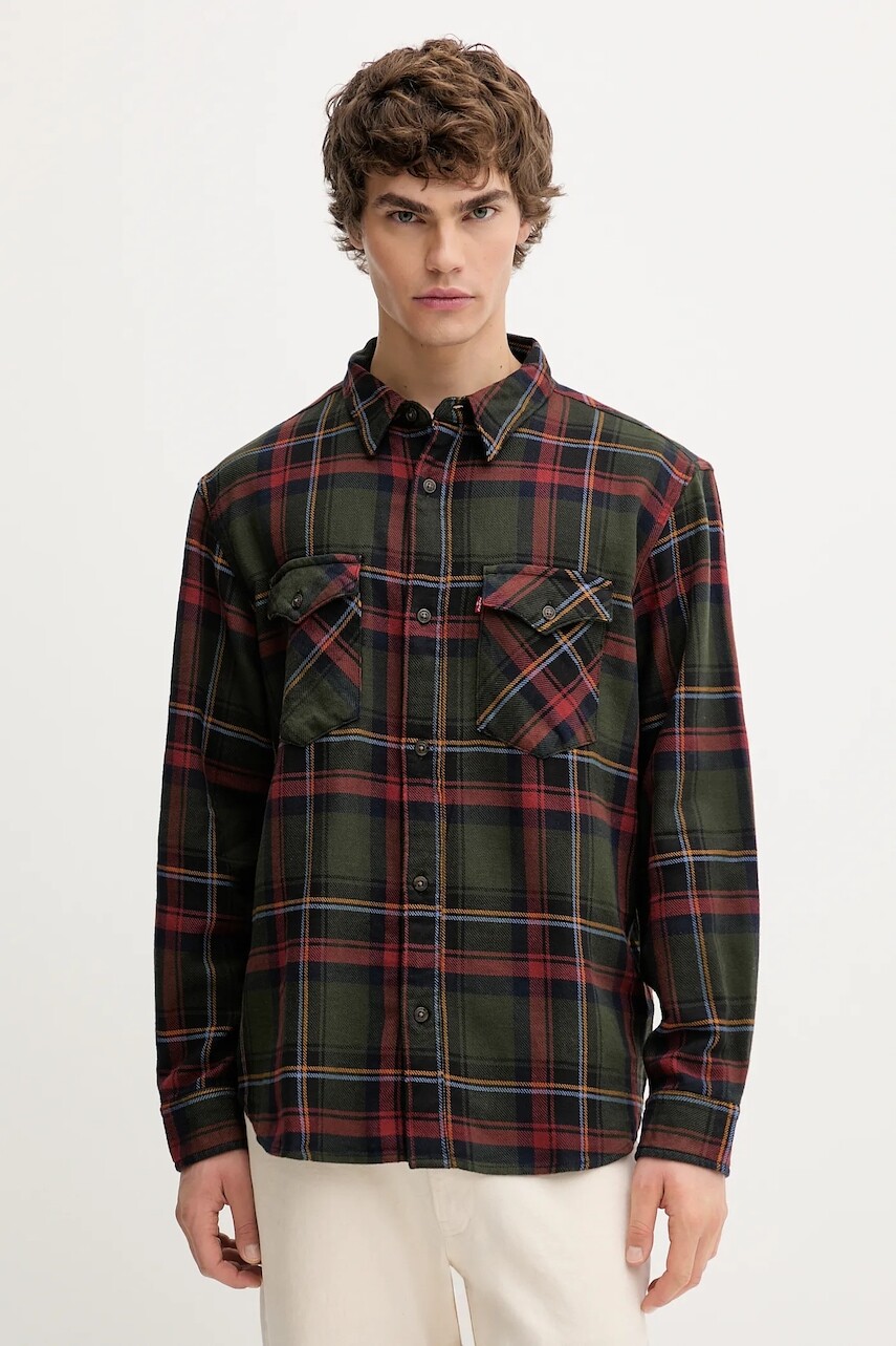 Bavlnená košeľa Levi's zelená farba, voľný strih, s klasickým golierom, A1919