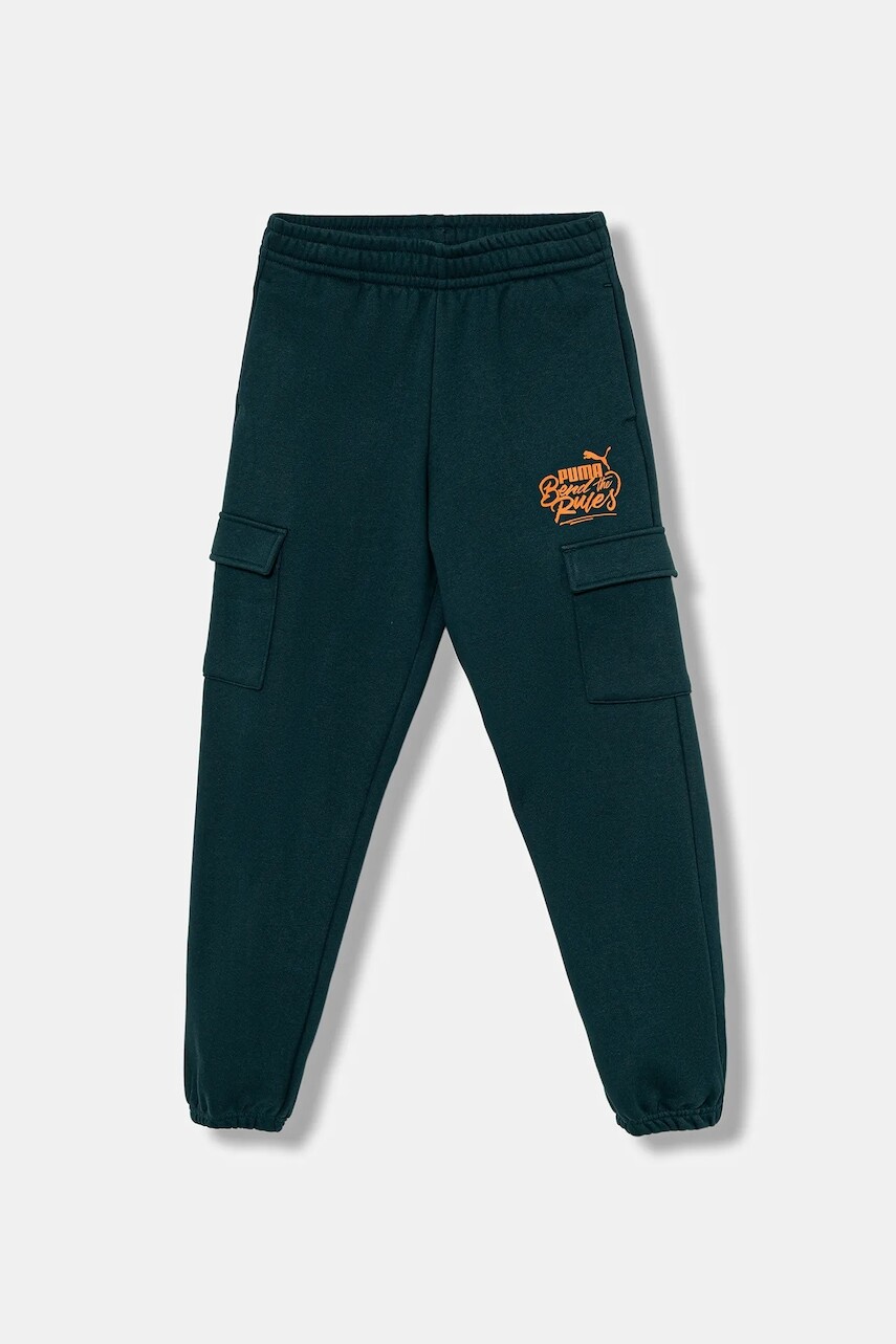 Detské tepláky Puma MID90s Cargo Sweatpants FL B zelená farba, s potlačou, 688474