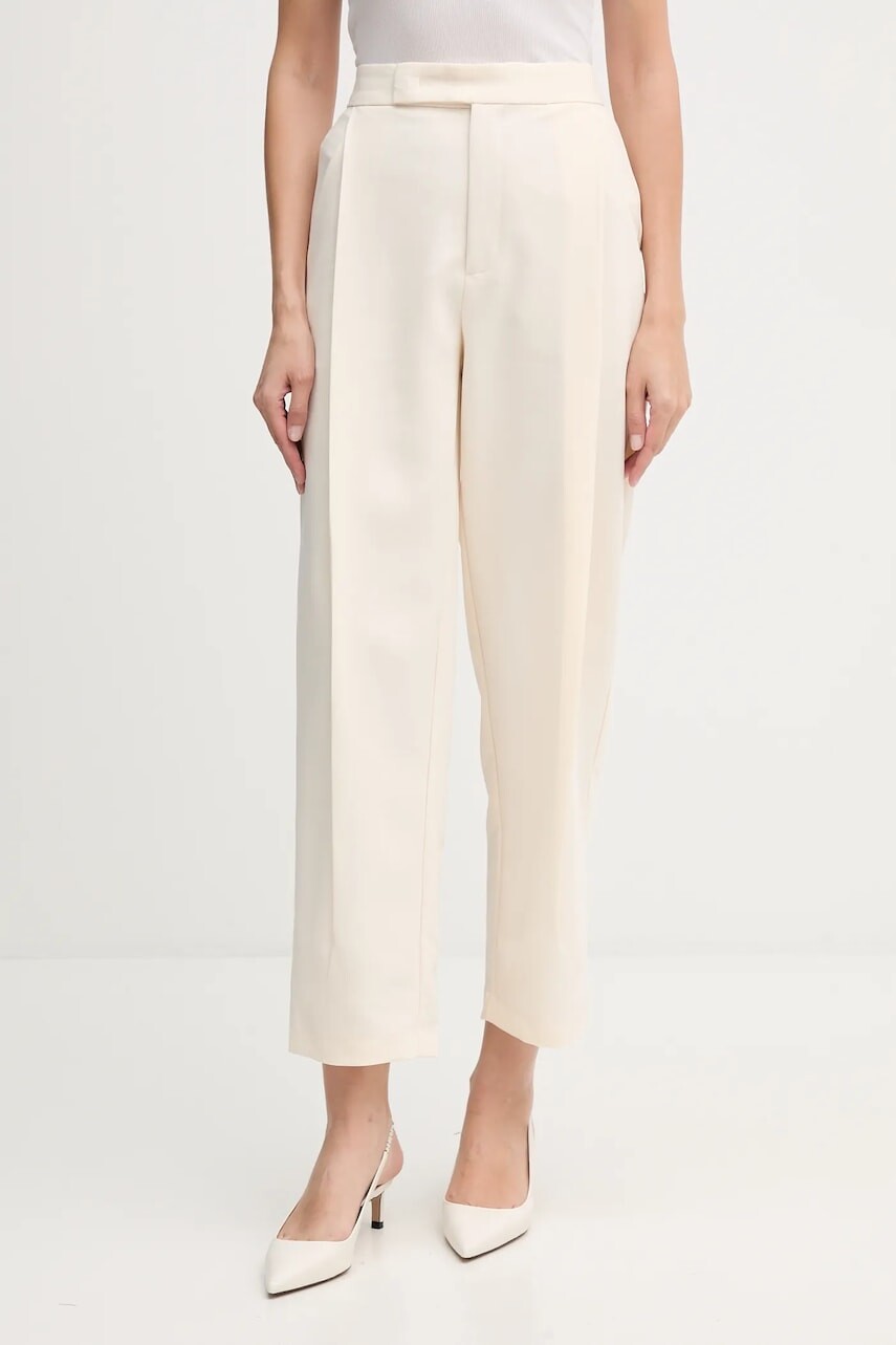 Nohavice OUI béžová farba, cigaretový strih, vysoký pás, 85747