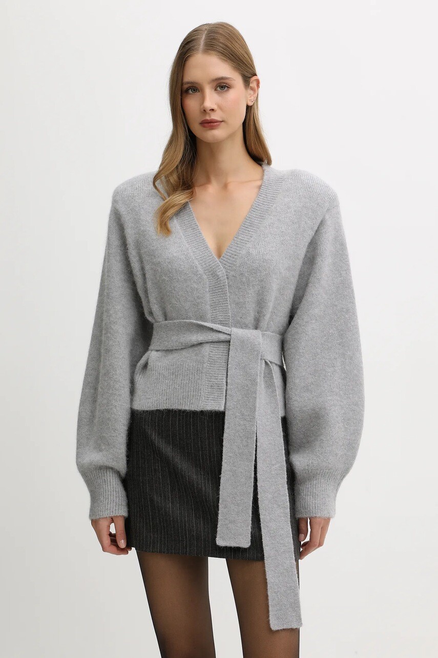 Kardigan s prímesou vlny Rotate šedá farba, teplé, 114736039