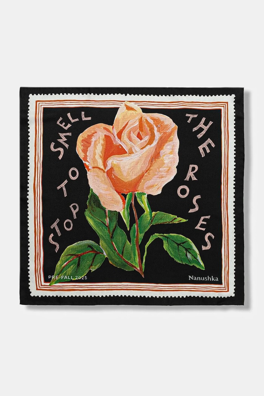 Hodvábna šatka Nanushka čierna farba, vzorovaná, NU25PFSC00299