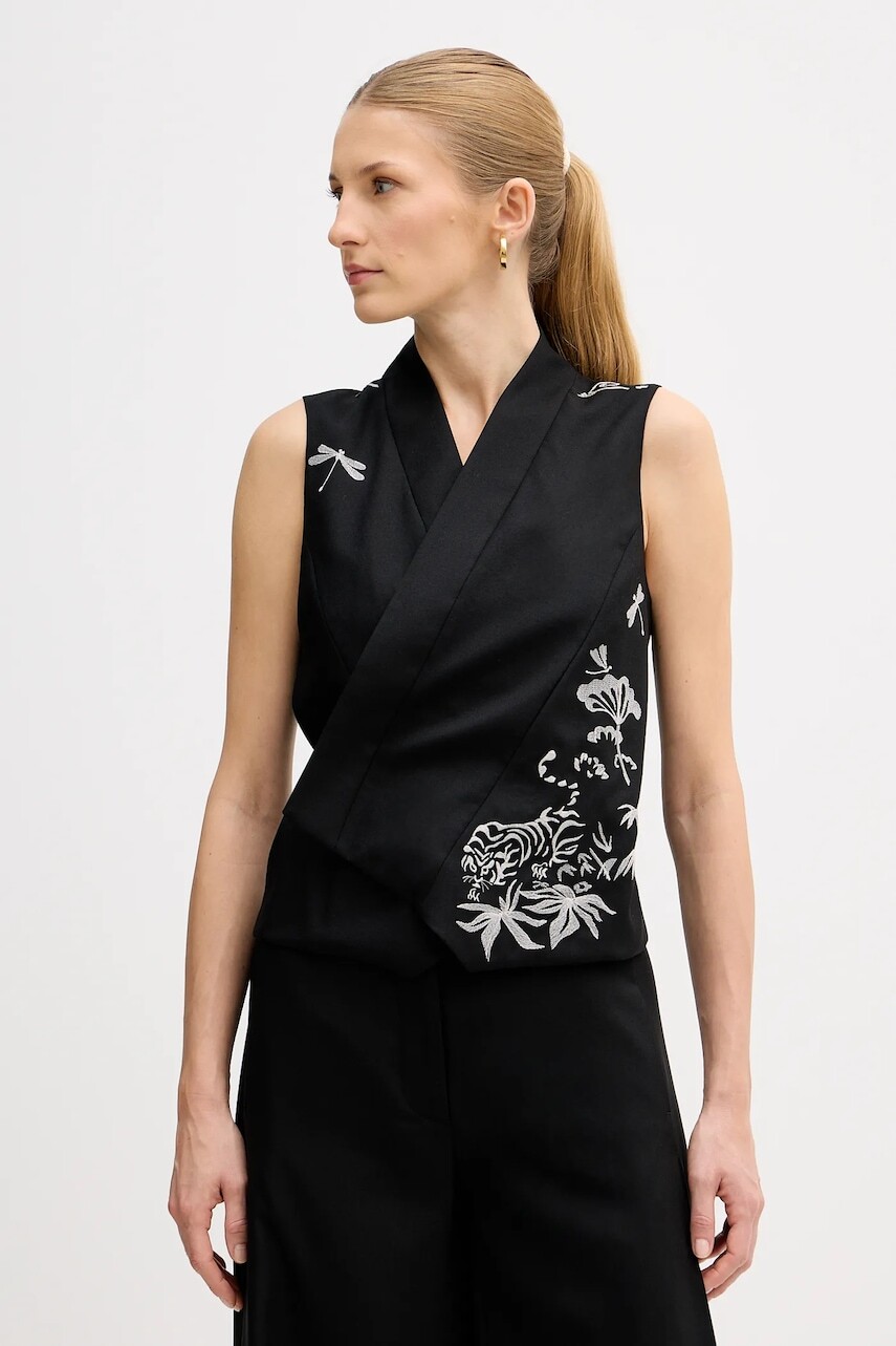 Vlnená vesta Kenzo čierna farba, jednoradová, FF52GI0109RA.99