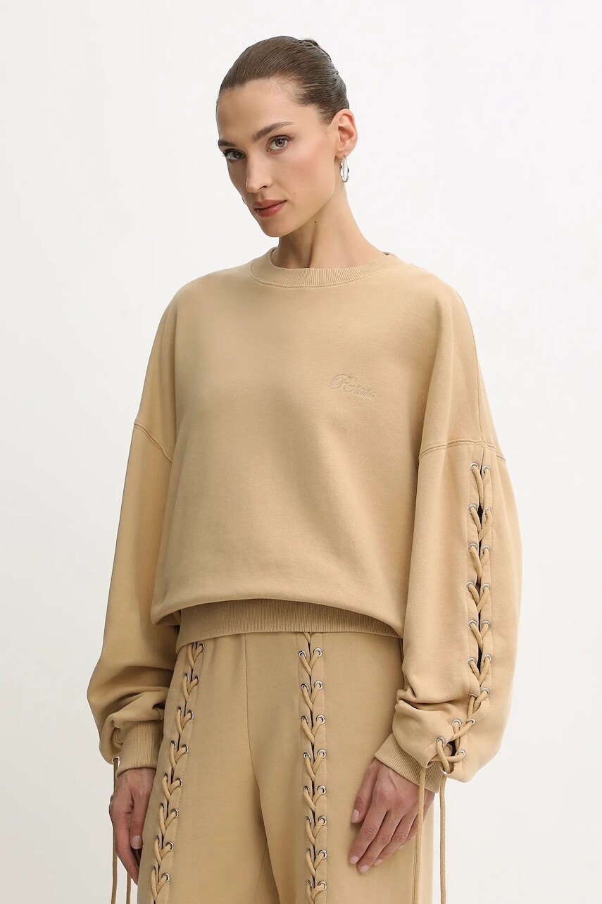 Bavlnená mikina Rotate béžová farba, jednofarebná, 115468654