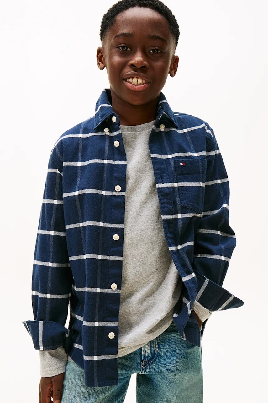 Detská košeľa Tommy Hilfiger tmavomodrá farba, KB0KB10096