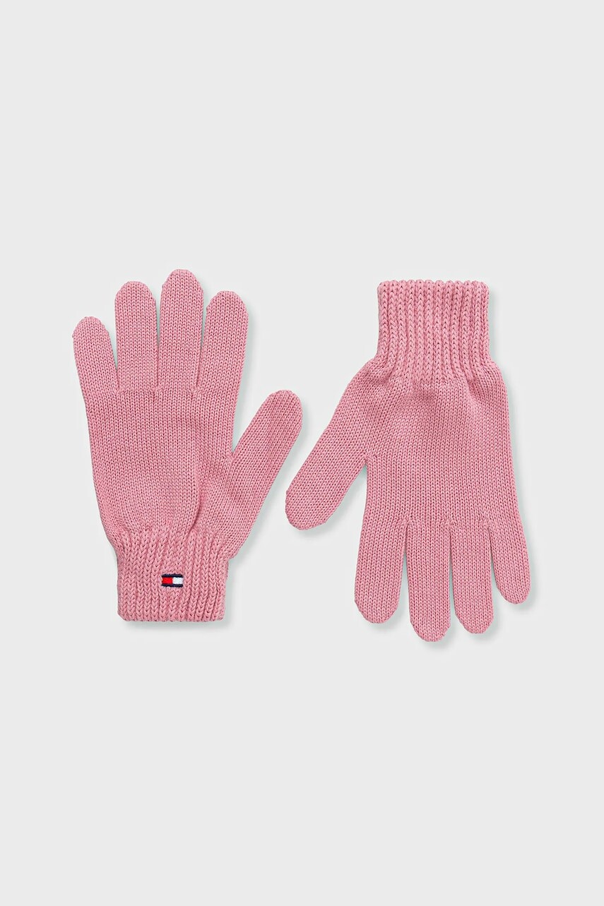Bavlnené rukavice Tommy Hilfiger ružová farba, AU0AU01657
