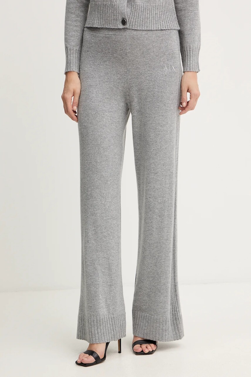 Nohavice s prímesou vlny Armani Exchange šedá farba, rovný strih, vysoký pás, XW001165 AF16181
