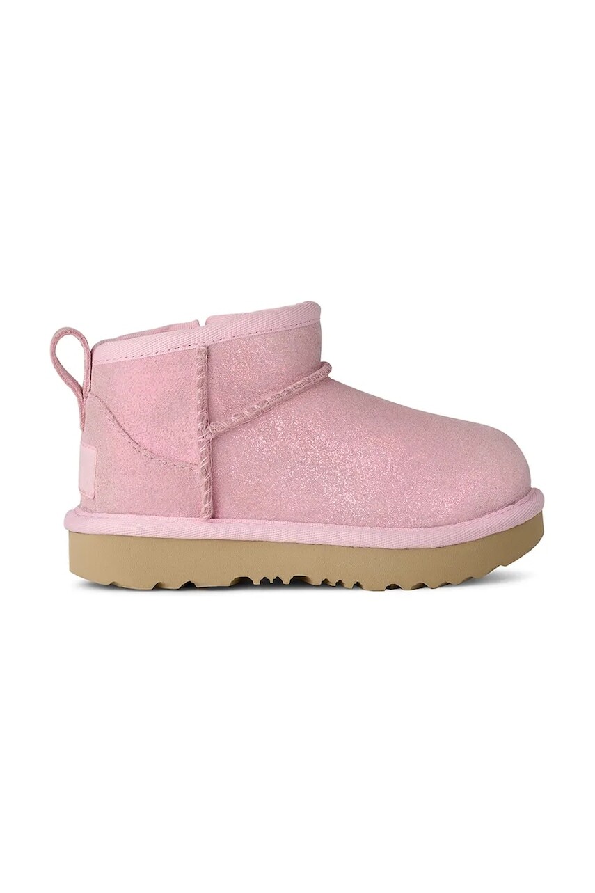Detské zimné semišové topánky UGG CLASSIC ULTRA MINI DAZZLE ružová farba, 1171291T