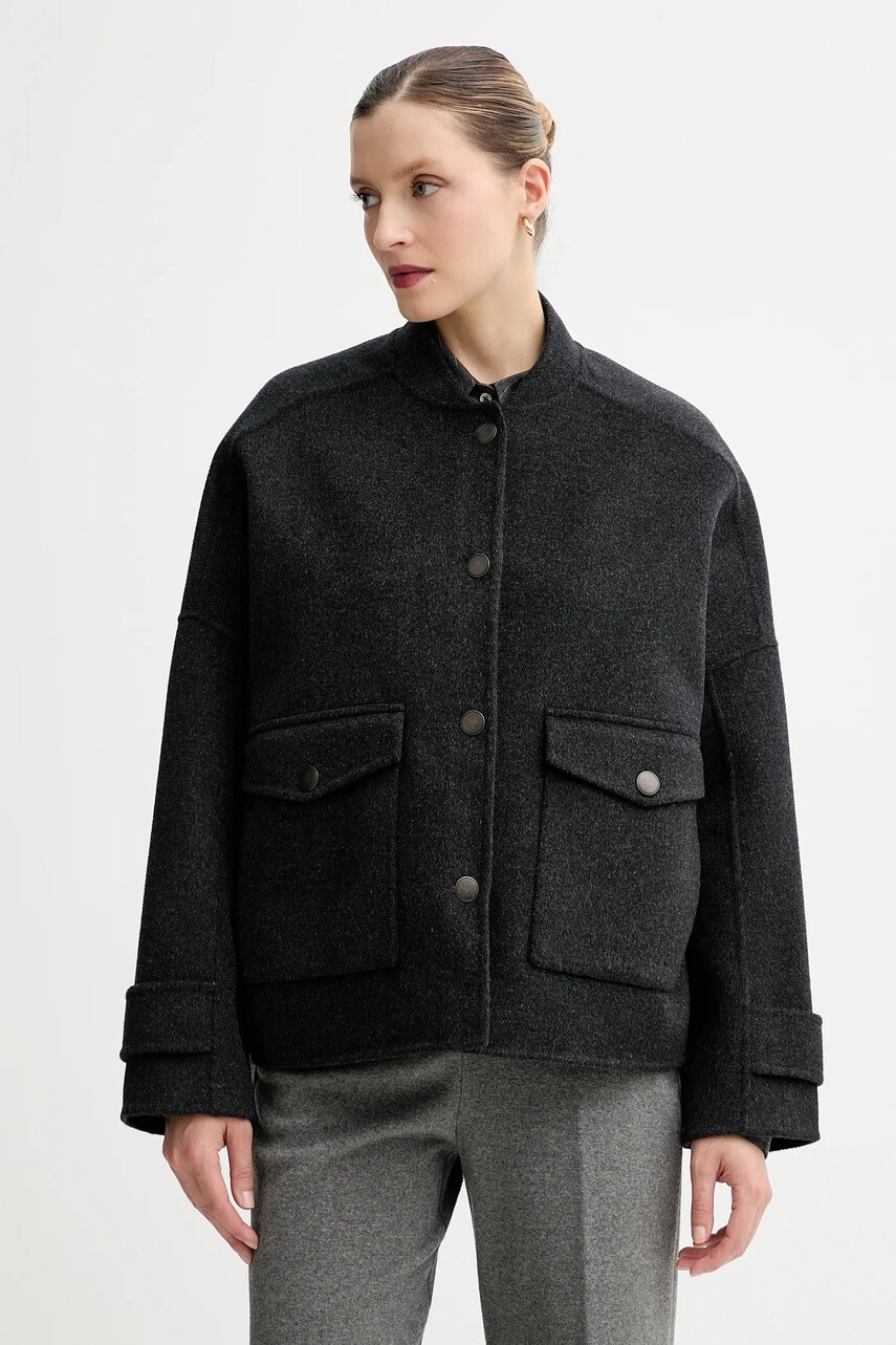 Bunda s prímesou vlny Sessun šedá farba, prechodná, oversize, 25112006