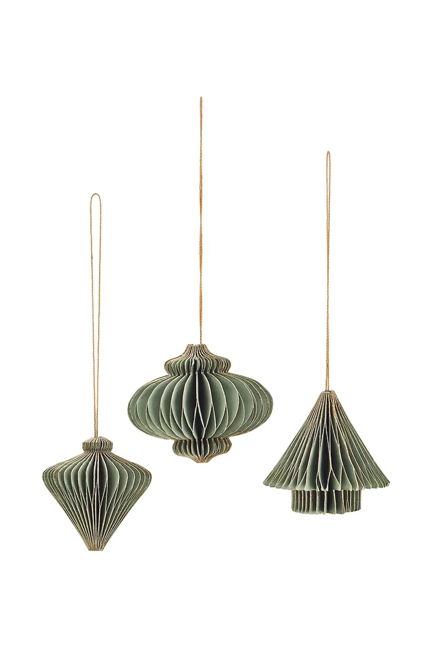 Vianočná ozdoba Madam Stoltz 4 cm 3-pak zelená farba