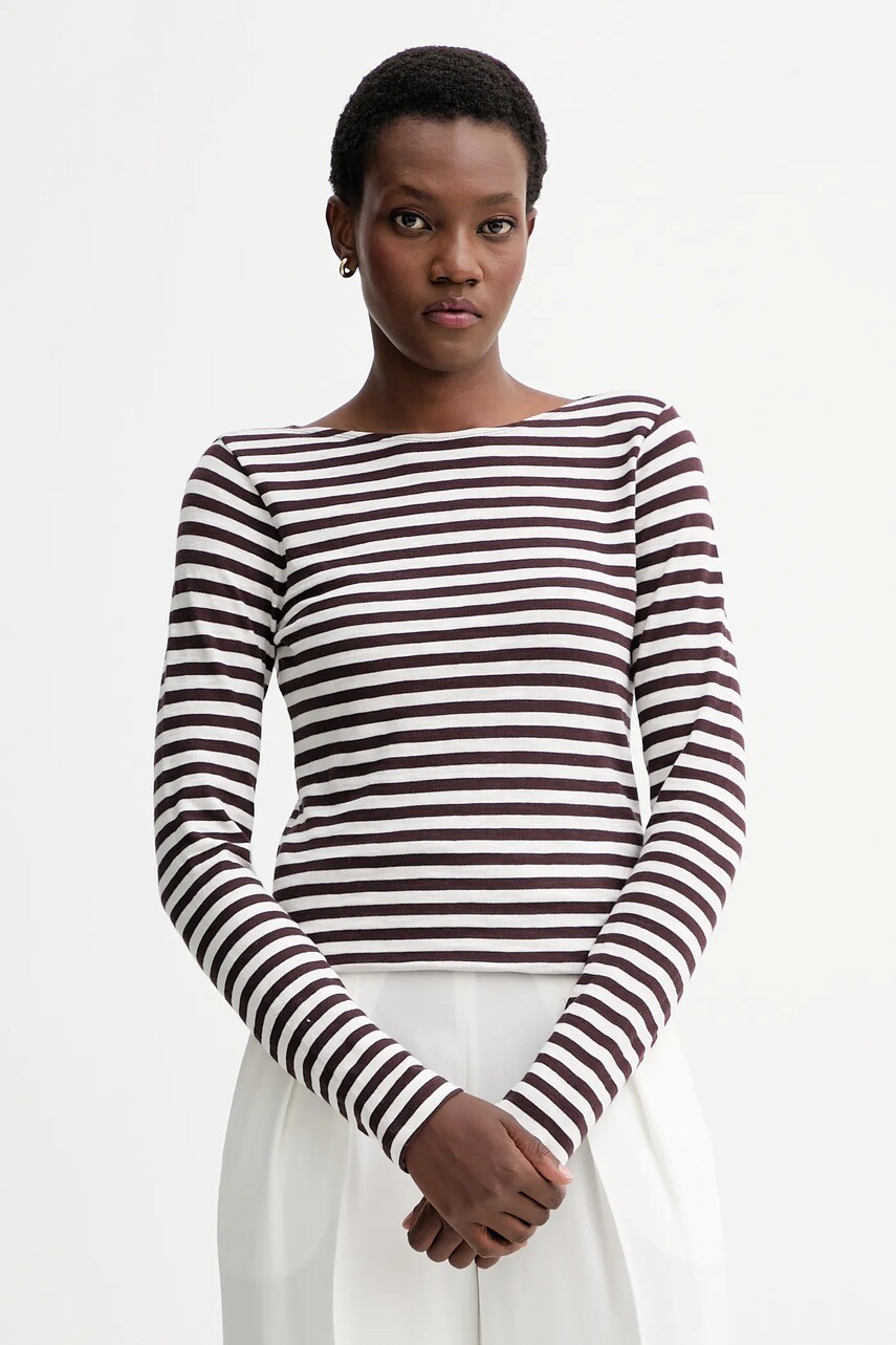 Bavlnené tričko s dlhým rukávom Marc O'Polo hnedá farba, 510219652597