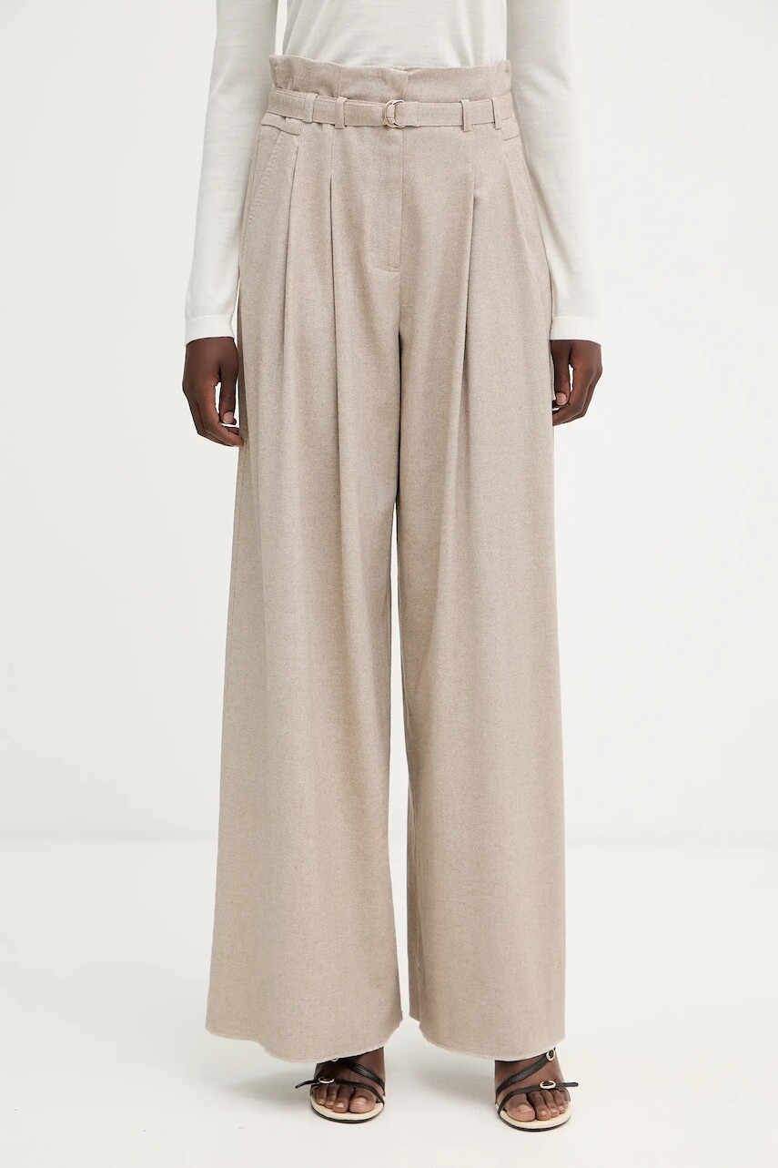 Nohavice s prímesou vlny Marella béžová farba, široké, vysoký pás, 2523136192200