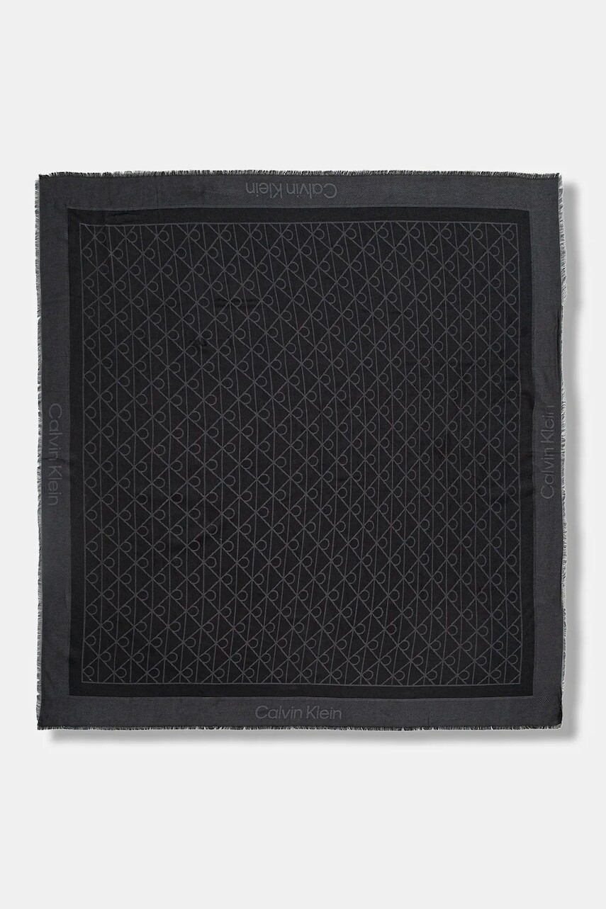 Šatka Calvin Klein čierna farba, vzorovaná, LV04D8063G