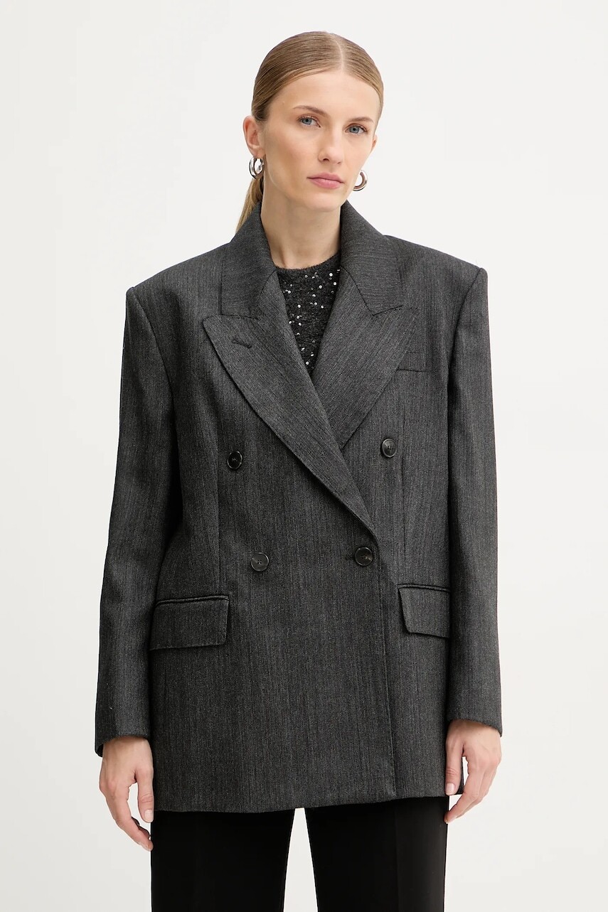 Vlnené sako Marella šedá farba, dvojradové, melanžové, 2523046012200