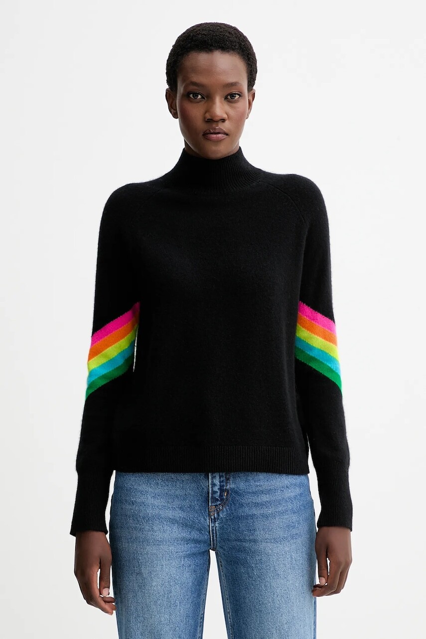 Kašmírový sveter FROM FUTURE čierna farba, ľahké, s polorolákom, WPM00499