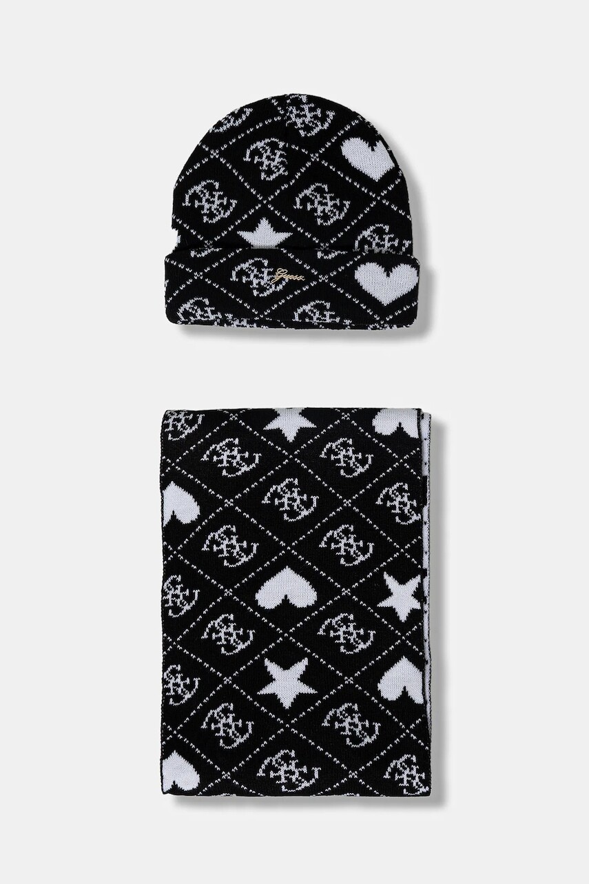 Detská čiapka a šál Guess 2-pak čierna farba biela, J5BZ05 Z3H40