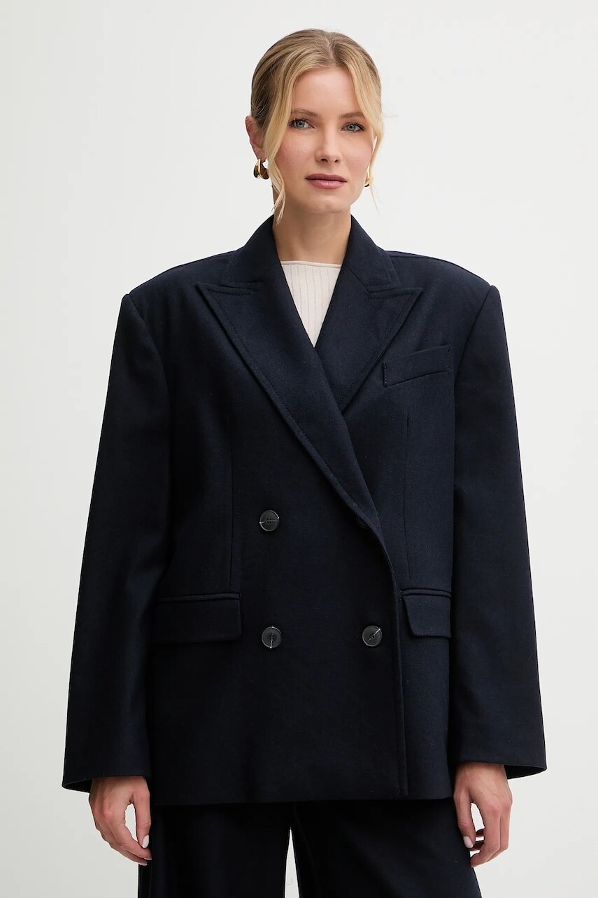 Bunda s prímesou vlny MAX&Co. tmavomodrá farba, oversize, melanžová, 2526086074200