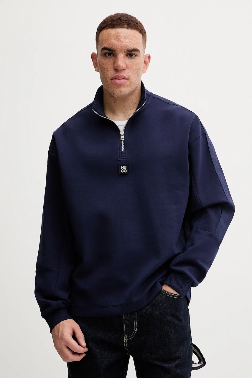 Mikina HUGO tmavomodrá farba, jednofarebná, 50546402