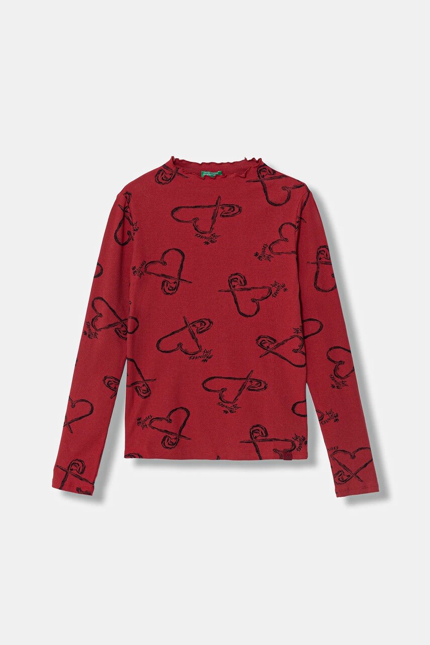 Detské tričko s dlhým rukávom United Colors of Benetton bordová farba, s polorolákom, 39EMC10RE