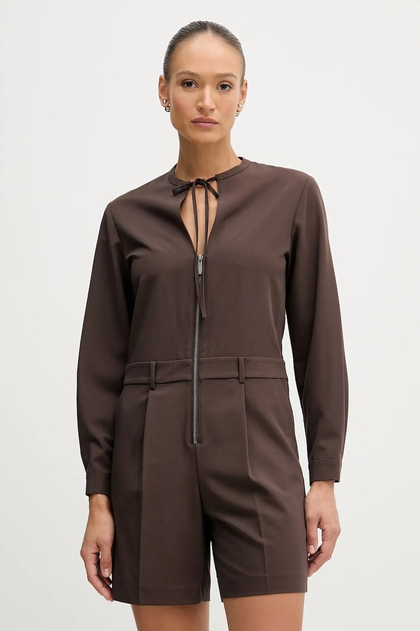 Overal Sisley hnedá farba, s viazaním vo výstrihu, 4RRVLT00R