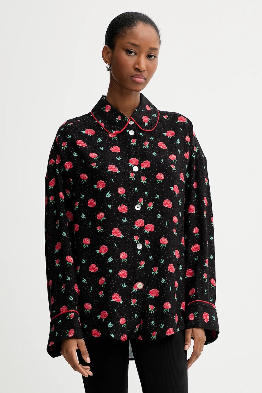 Košeľa The Sleeper čierna farba, voľný strih, s klasickým golierom, PSSR03F021N