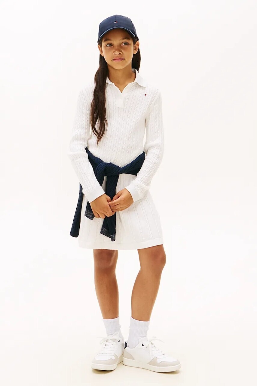 Dievčenské šaty Tommy Hilfiger béžová farba, mini, áčkový strih, KG0KG08938