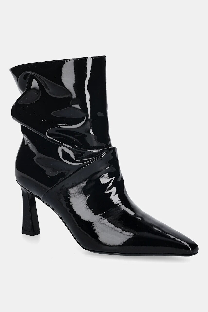 Členkové topánky Pollini čierna farba, na vysokom podpätku, SA21267M0NTT0000