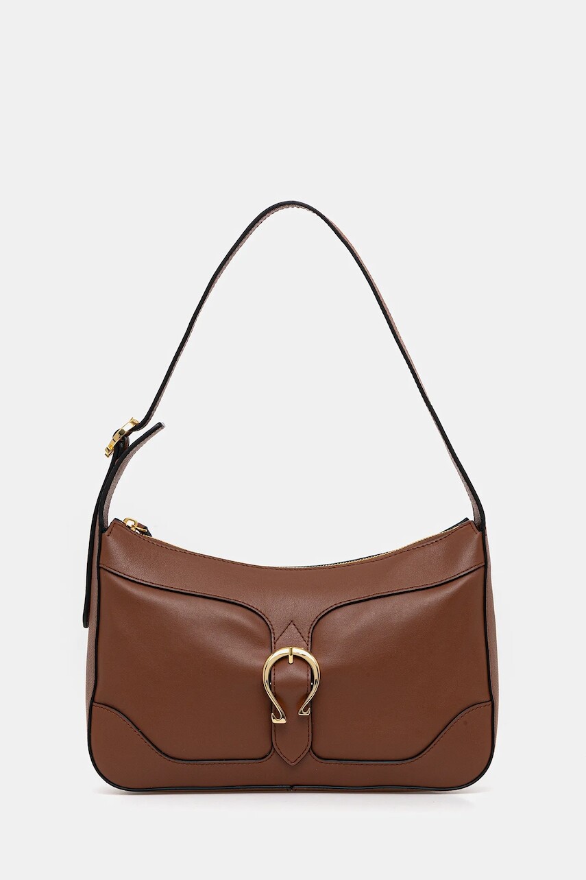 Kožená kabelka Pollini hnedá farba, PC4429PP0N QG1