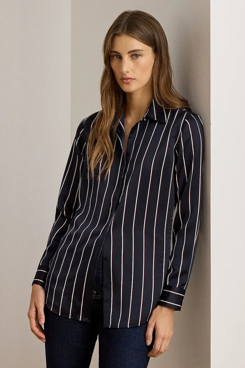 Košeľa Lauren Ralph Lauren tmavomodrá farba, voľný strih, s klasickým golierom, 200P03570