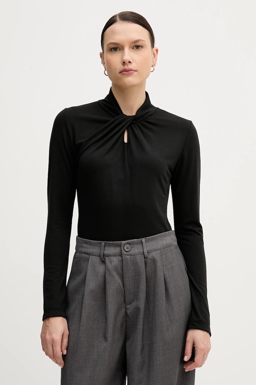 Tričko s dlhým rukávom Sandro Ferrone čierna farba, s polorolákom, S98YBFSENSO