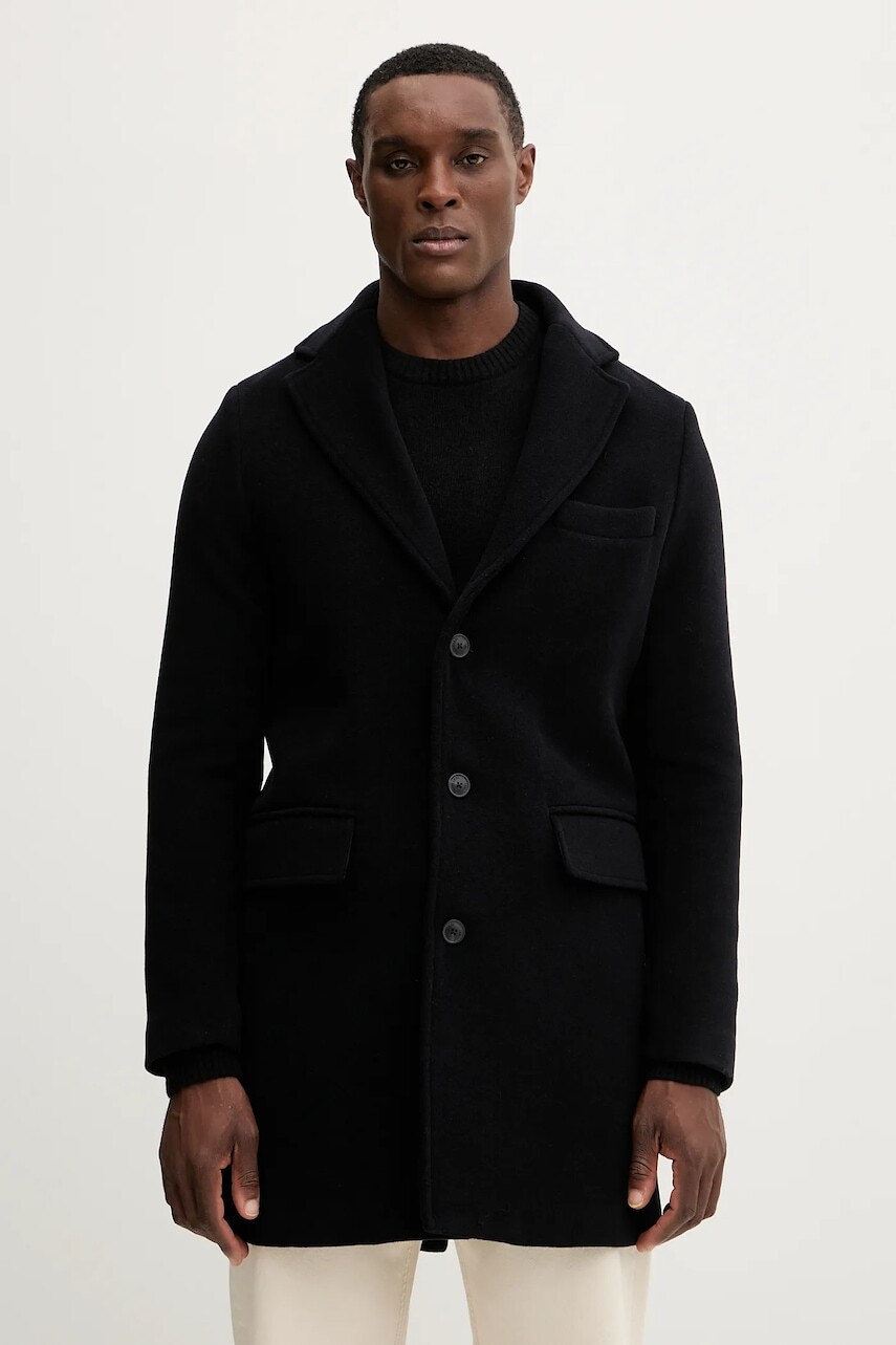 Kabát s prímesou vlny Trussardi tmavomodrá farba, 8022M000005N