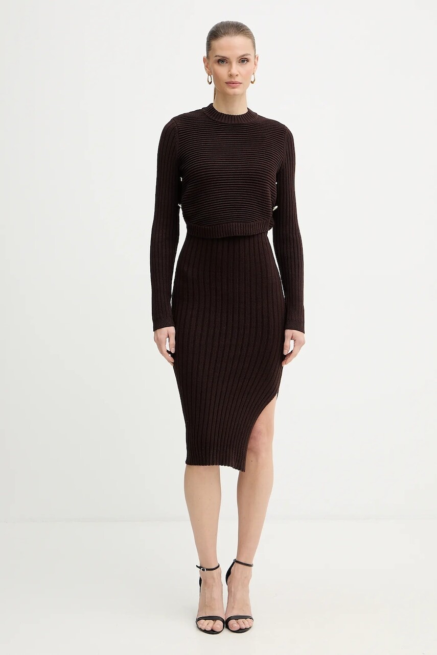 Šaty a sveter Morgan hnedá farba, mini, priliehavé, RMOMO