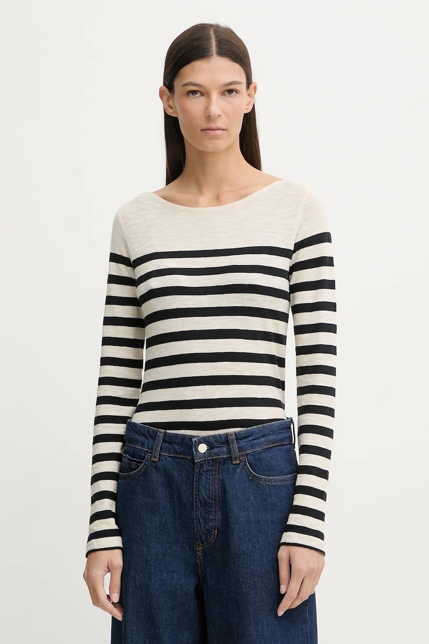 Bavlnené tričko s dlhým rukávom Marc O'Polo béžová farba, 600219652597