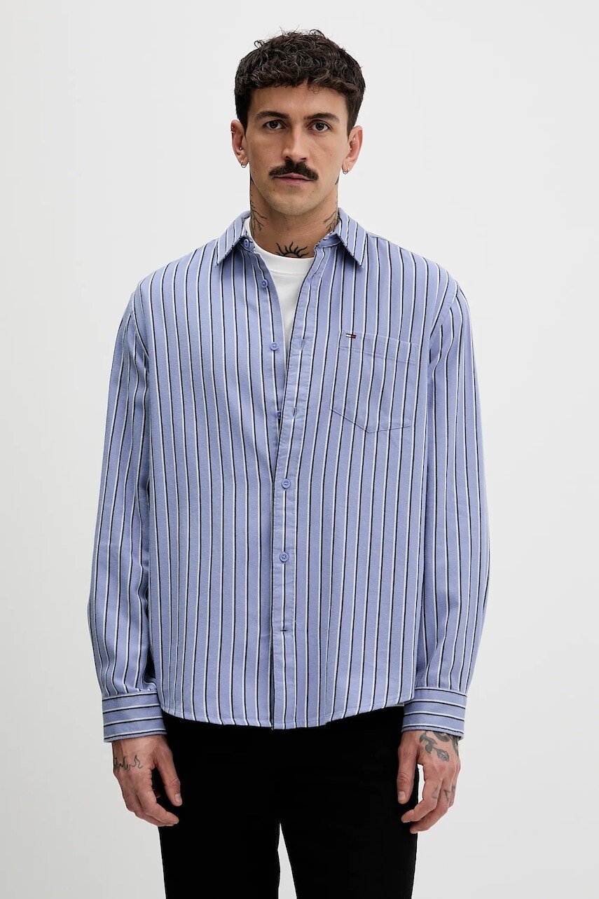 Bavlnená košeľa Tommy Jeans modrá farba, regular, s klasickým golierom, DM0DM22406