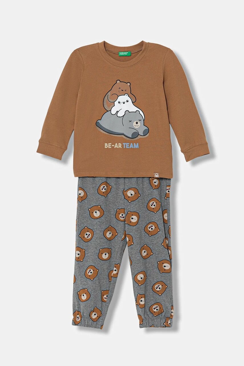 Detské pyžamo United Colors of Benetton 2-pak hnedá farba, vzorované, 3DKE0P09G
