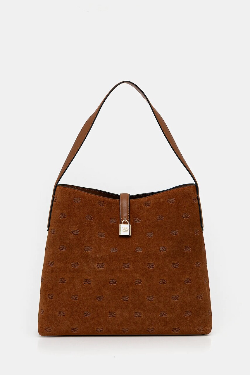 Semišová kabelka Karl Lagerfeld K/AUTOGRAPH hnedá farba, B1W30105