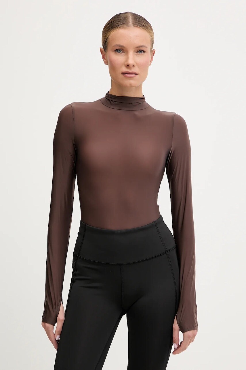 Tréningové body Calvin Klein Performance hnedá farba, s polorolákom, LVGWF5K139