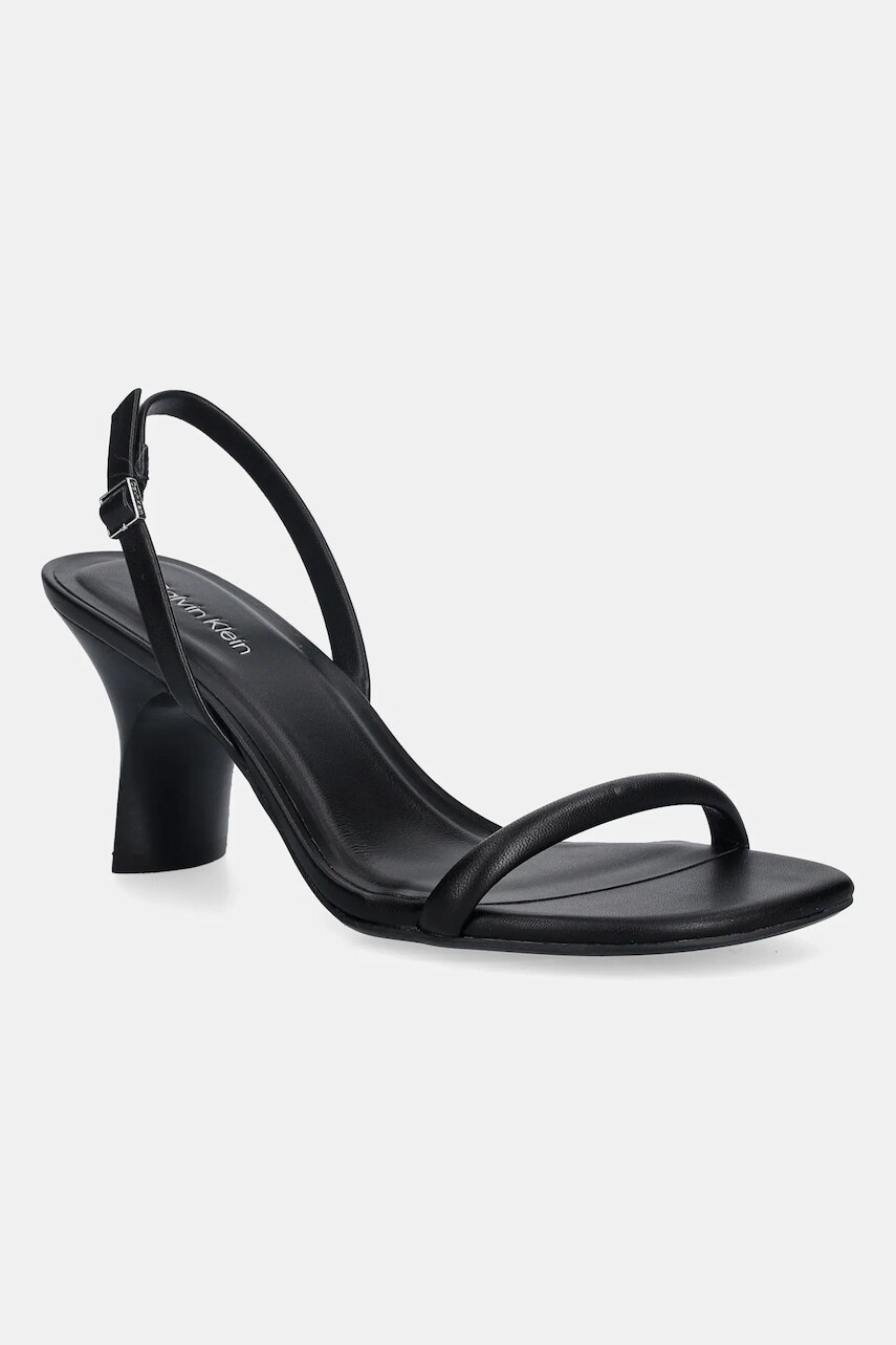 Kožené sandále Calvin Klein SCULPT KITT HEEL STRAPPY LTH čierna farba, HW0HW02800