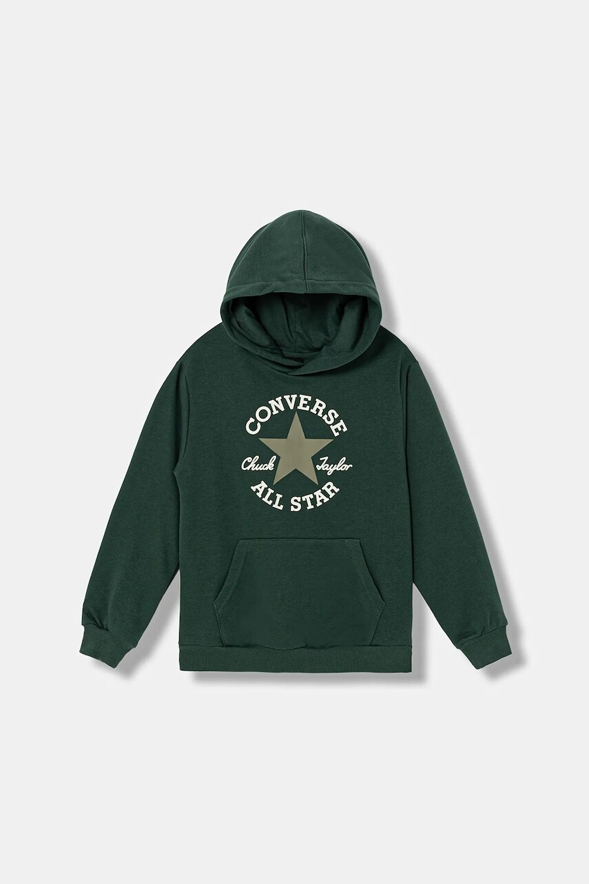 Detská mikina Converse zelená farba, s kapucňou, s potlačou, 9CH002