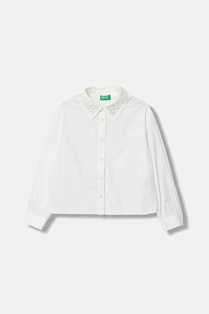 Detská bavlnená košeľa United Colors of Benetton biela farba, 5EW7CQ04L