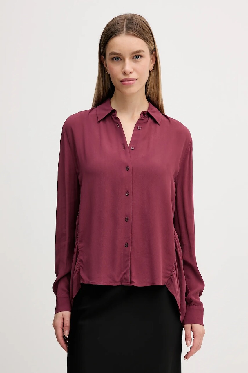 Košeľa Sisley bordová farba, regular, s klasickým golierom, 5IDTLQ09G