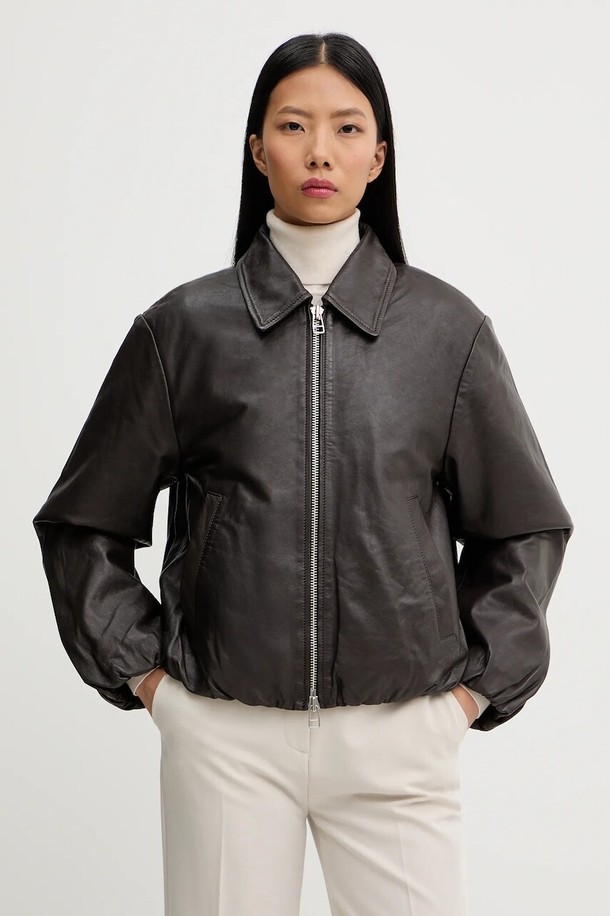 Kožená bunda Marc O'Polo hnedá farba, prechodná, 5000007903