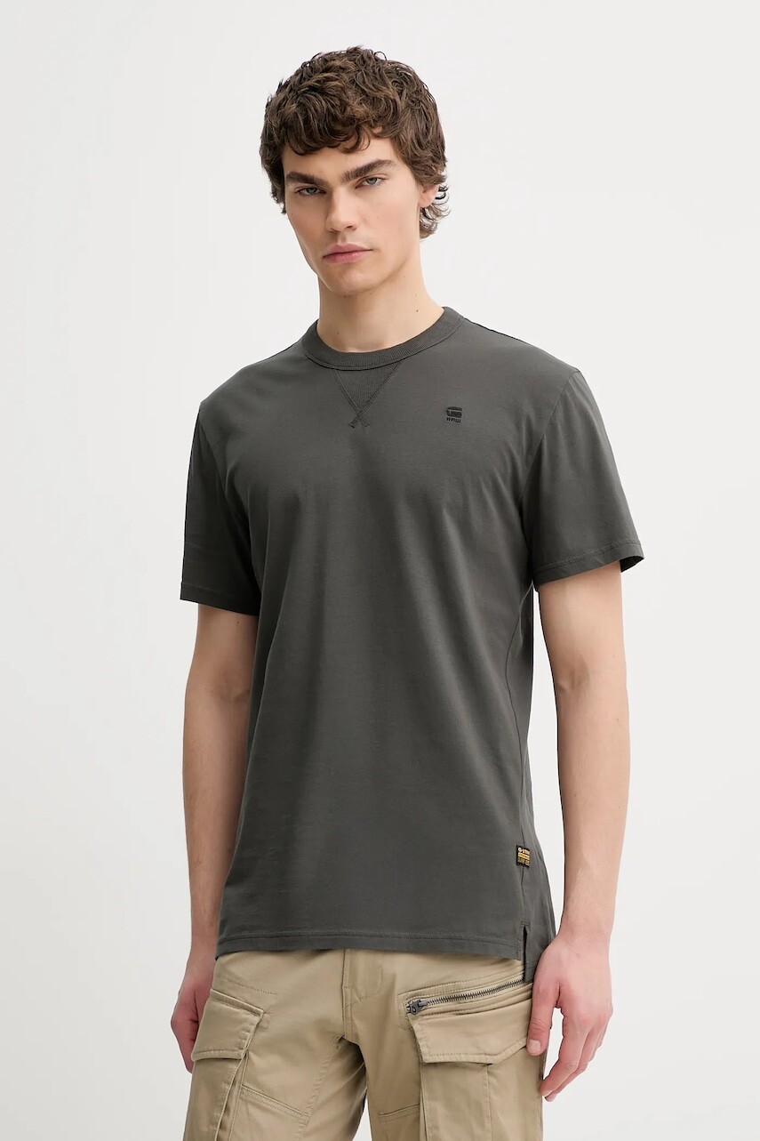 Bavlnené tričko G-Star pánske, šedá farba, jednofarebné, D24449-336