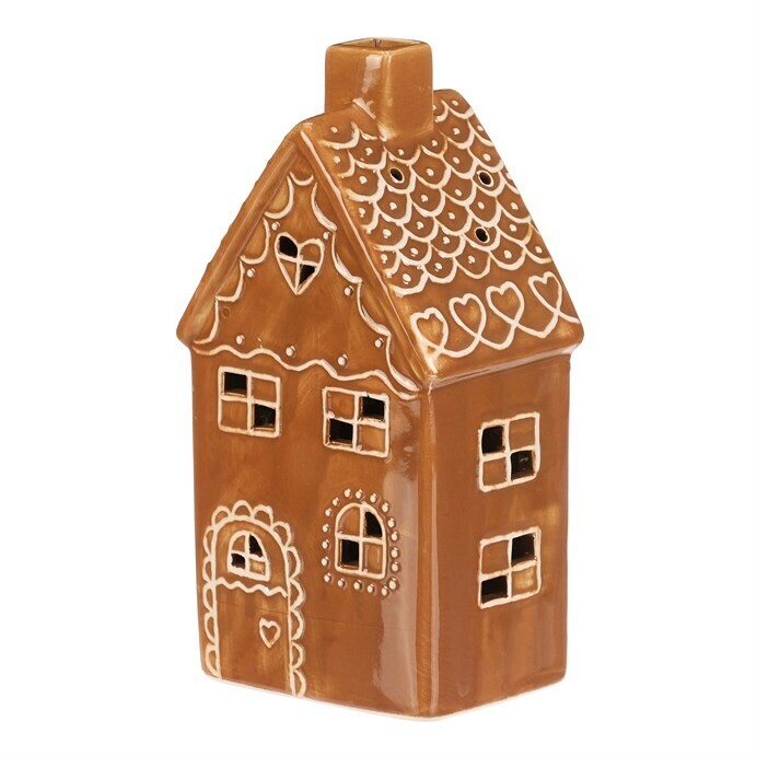 Keramický perníkový poschodový domček LED, hnedá