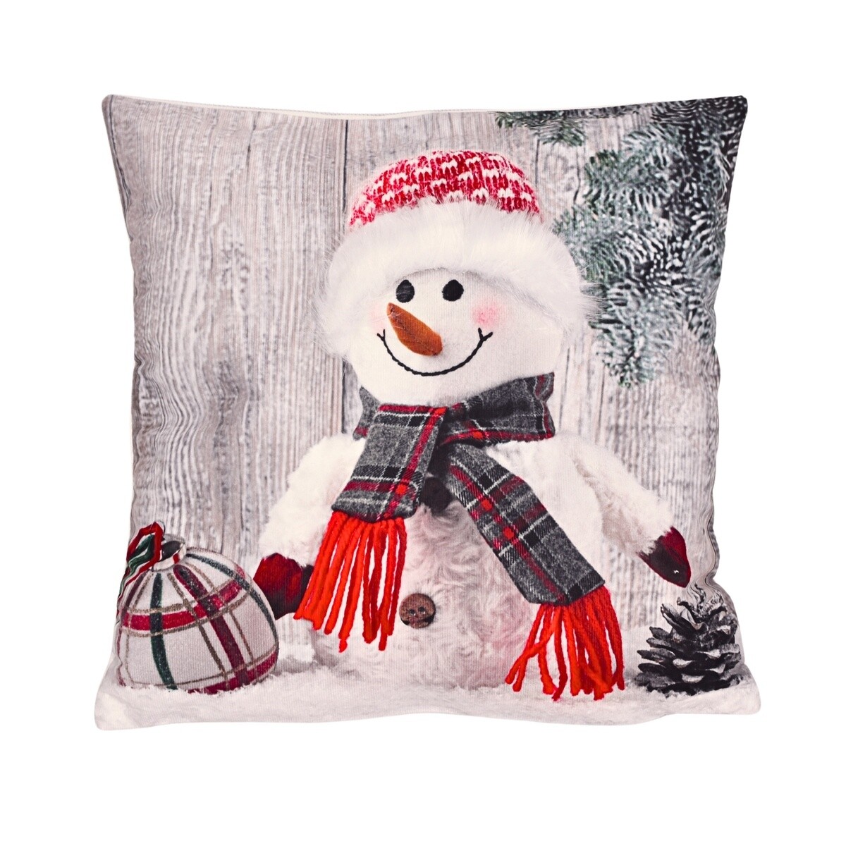 Vianočná 3D návliečka, Snehuliak a vetvička s guľou, 40 x 40 cm