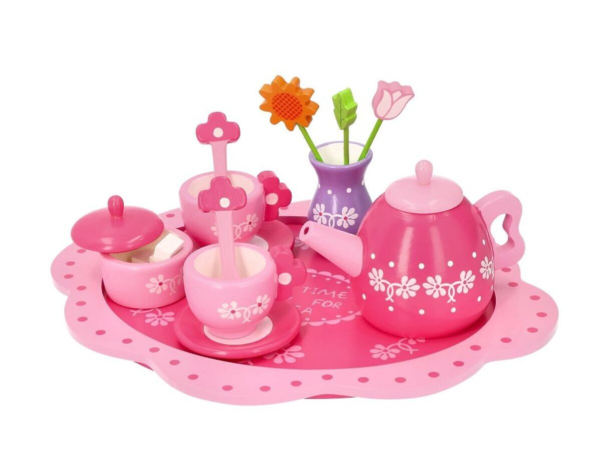 Drevená čajová súprava s kvetmi