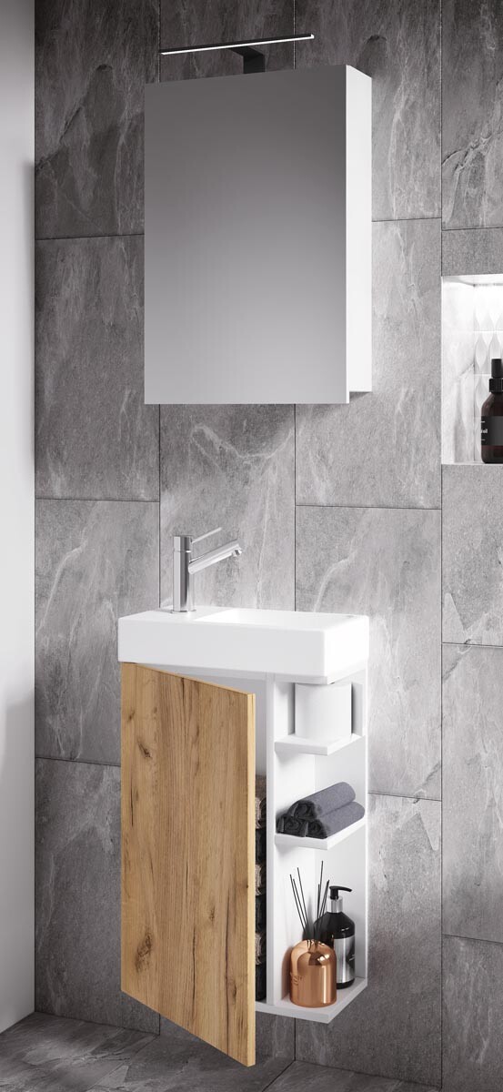 Trojdielna umývadlová skrinka Lumia so zrkadlom, medový dub