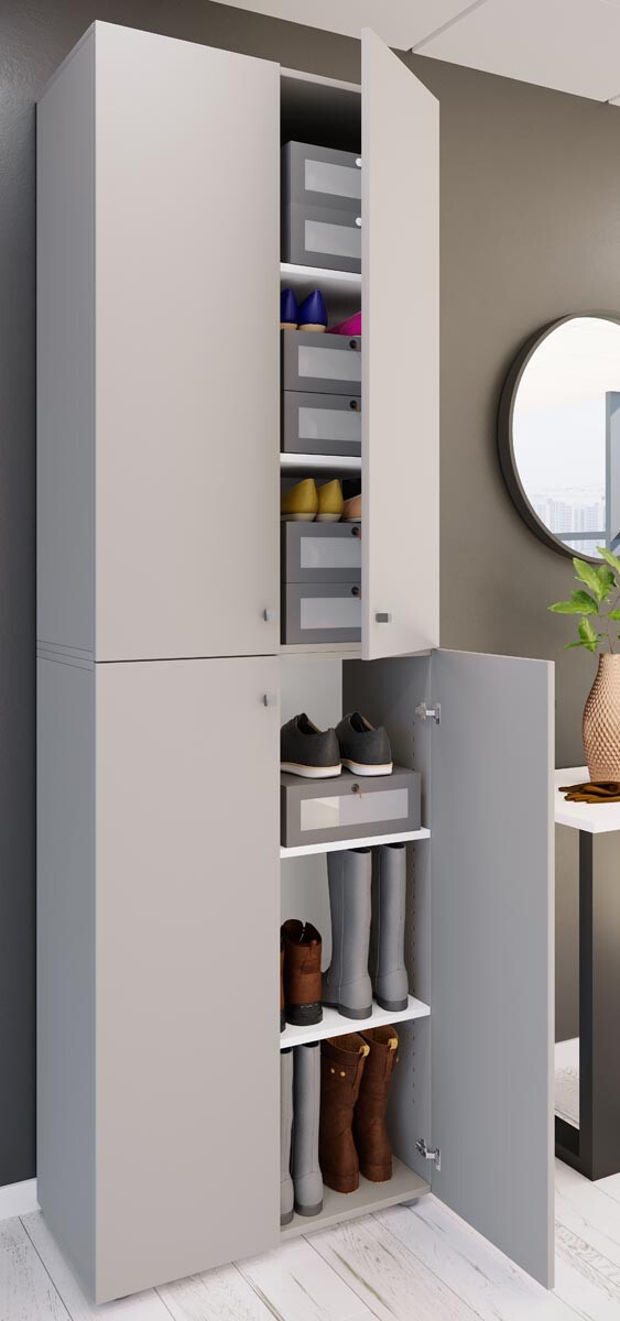 Regál na topánky Lona 2XL s otočnými dverami, sivý