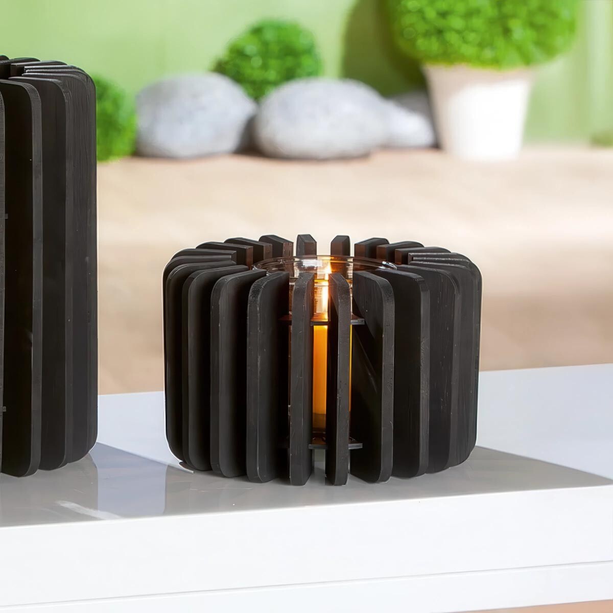 Drevený lampáš, čierny, 13 cm